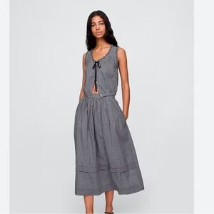 NWT Gap × DÔEN Gingham Midi Skirt Navy Blue Gingham